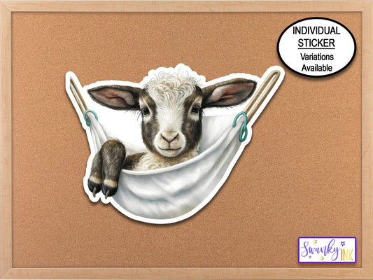 Goat in Hammock Sticker, Water Bottle Sticker, Journal Stickers, Laptop Stickers, Camping Sticker, Cozy Sticker, Cute Farm Animal Sticker