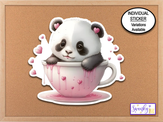 Panda Coffee Sticker, Panda Stickers, Planner Stickers, Coffee Cup Laptop Sticker, Panda Bear, Tea Cup, Hearts Sticker, Coffee Lover Decal