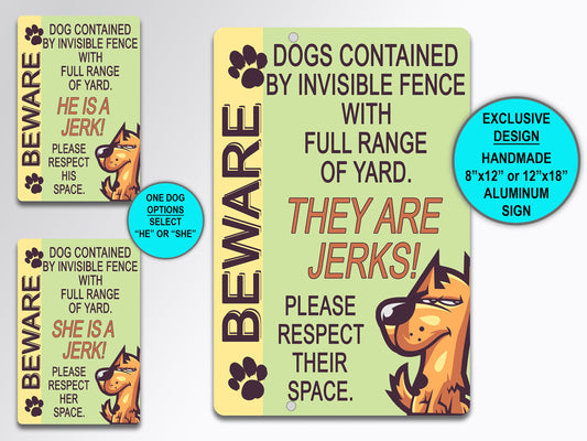 Beware of Dog, Metal Dog Sign, Dogs Contained By, Invisible Fence Sign, Be Aware, Pet Yard Sign, Warning Sign, Electric Fence Sign, Dog Home