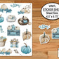 Farmhouse Pumpkin Stickers, Sticker Sheet, Holiday Stickers, Journal Stickers, Cottagecore Stickers, Blue Fall Stickers, White Pumpkin Decal