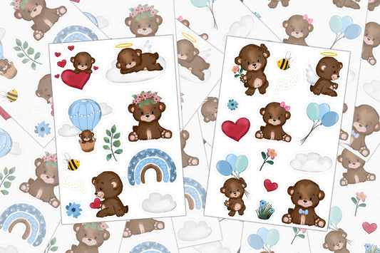 Cute Baby Bear, Sticker Sheets, Vinyl Journal Sticker, Planner Stickers, Laptop Stickers, Woodland Baby Shower Favors, Rainbow, Bumble Bee