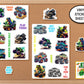 T-Rex Dinosaur Monster Truck Stickers For Kids, Monster Truck Decal Sticker Sheet, Dinosaur Birthday Party, Dinosaur Stickers, T-Rex Sticker
