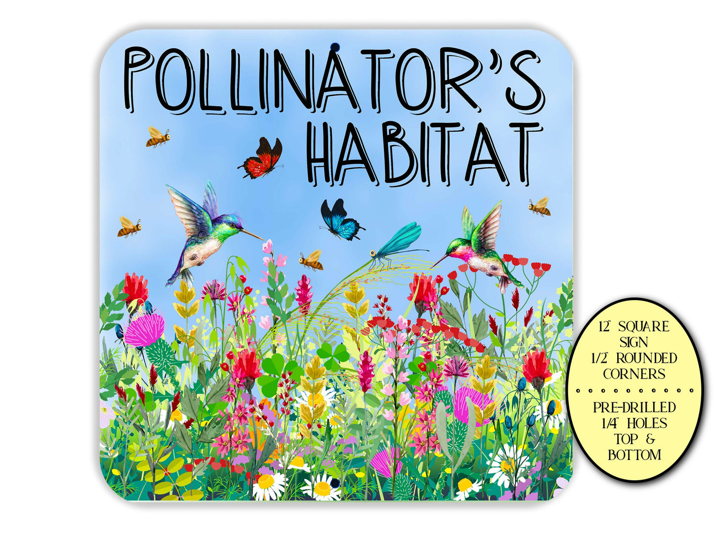 Pollinator's Habitat Hummingbird Sign, Pollinator Signs, Farm Signs, Butterfly Sign, Farmhouse Sign, Garden Metal Yard Sign, Flower Sign