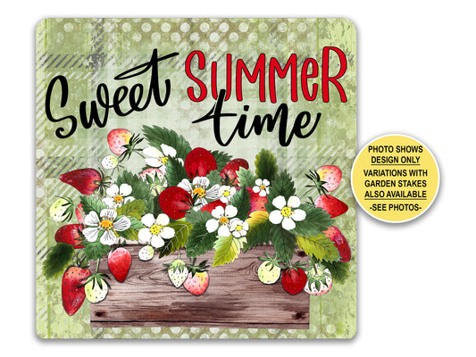Sweet Summer Time Strawberry Sign, Summer Decorations, Strawberries Summer Decor, Metal Farmhouse Sign Gift for Best Friend, Farmers Market