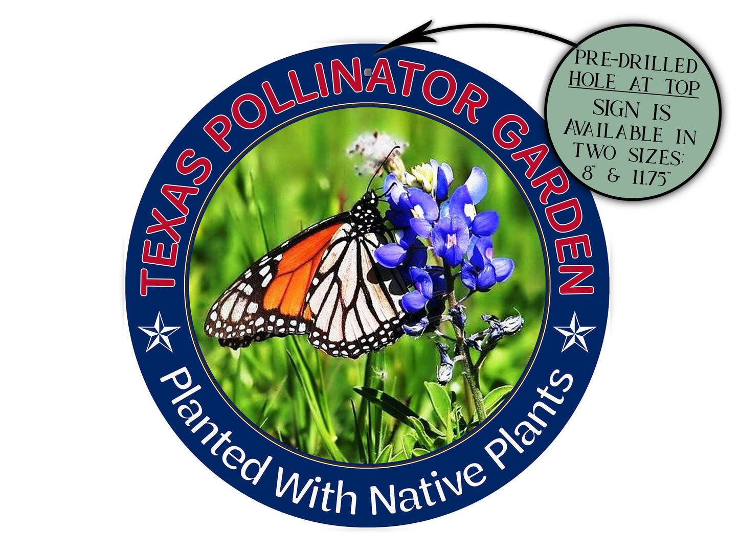 Texas Flag Pollinator Garden Sign, Monarch Butterfly & Native Plants Sign, Bluebonnet Texas State Flower Garden, Birthday Gift for Gardener