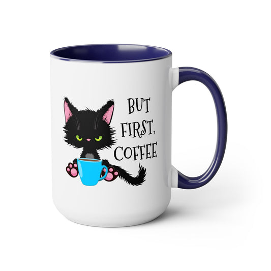 But First Coffee Black Cat Coffee Mug, Cat Lady Tea Cup, Pet Sitter Gift, Kitten Lover, Kitty Cat Birthday Girl Party Present, Grouchy Cat