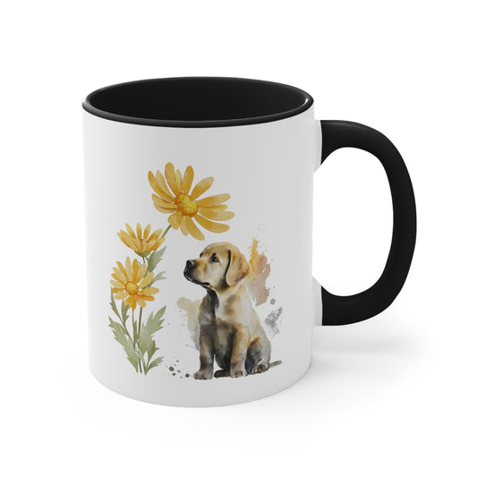 Labrador Retriever Coffee Mug, Lab Puppy Dog Mom Gift, Cottagecore Floral Daisies Tea Cup, Vet Tech Pet Sitter Dog Groomer Thank You Present
