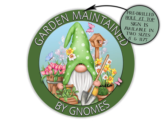 Garden Maintained By Gnomes Sign, Garden Gnome Outdoor Porch Sign, Garden Wall Art, Front Door Sign, Funny Garden Sign, Farmhouse Yard Sign