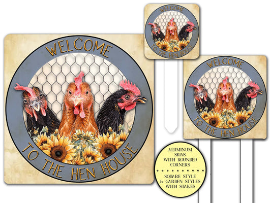 Welcome To The Hen House Chicken Farm House Sign, Funny Rustic Welcome Sign, Chicken Coop Sign, Metal Garden Sign, Farmhouse Wall Art Sign
