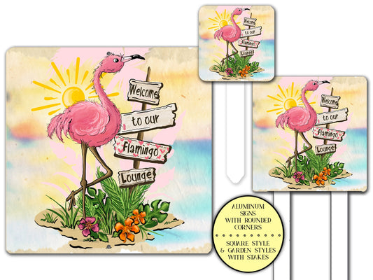 Welcome To Our Flamingo Lounge Outdoor Patio Bar Sign, Tiki Bar Signs, Swimming Pool Sign, Beach Signs Decor, Coastal Sign, Pink Flamingo
