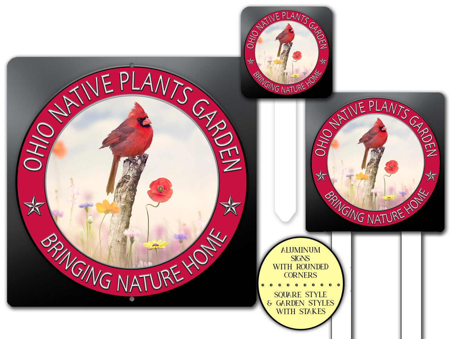 Ohio Cardinal Native Plants Garden Sign, Bird Pollinator Garden Art Decor Metal Farmhouse Sign, Pollinator Porch Sign, Plant Lover Gift Sign