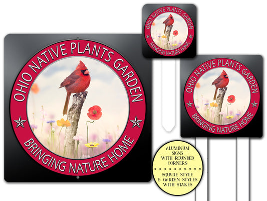 Ohio Cardinal Native Plants Garden Sign, Bird Pollinator Garden Art Decor Metal Farmhouse Sign, Pollinator Porch Sign, Plant Lover Gift Sign