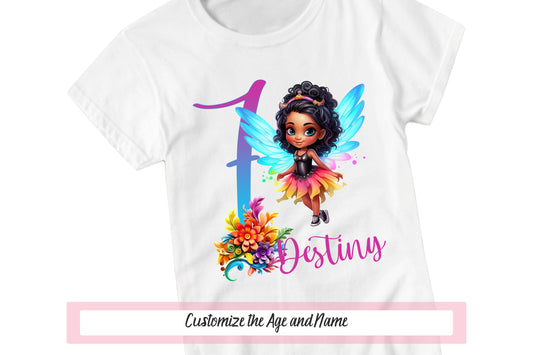 Fairy Girl Birthday Shirt, Fairy Birthday Party, Custom Fairy Clothing, Personalized Fairy Shirt, Latina Brown Skin Black Girl Fairies Fae