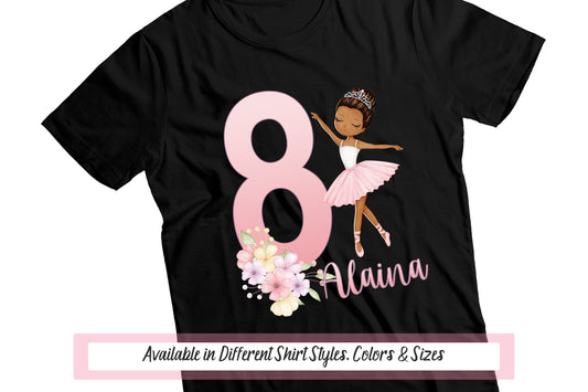 Ballet Dancer Kids Birthday Shirt, Brown Skin Black Girl Dance Shirt, Custom Birthday Gift, Ballerina Princess Birthday Personalized Shirt