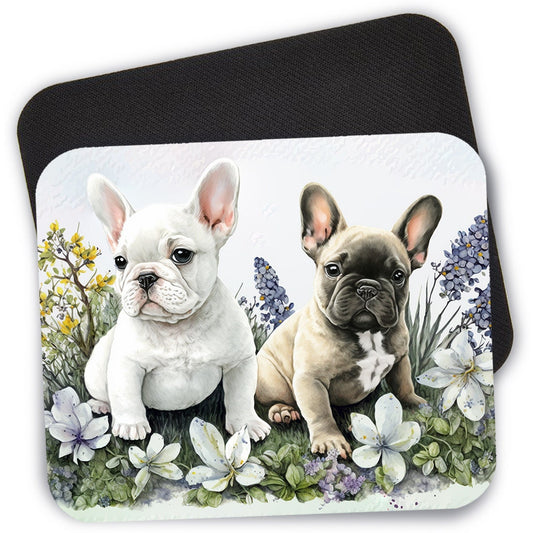 French Bulldog Art Gamer Mouse Pad, 9.4x7.9 Large Desk Pad, Cute Mouse Pad, Frenchie Dog Mom Gift, Computer Desk Mouse Pad, Floral Mouse Mat