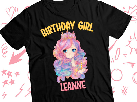 Cute Anime Shirt, Princess Birthday Girl Personalized Shirt, Anime Birthday Shirt, Teen Birthday Girl, Anime Gifts,  Anime Birthday Party