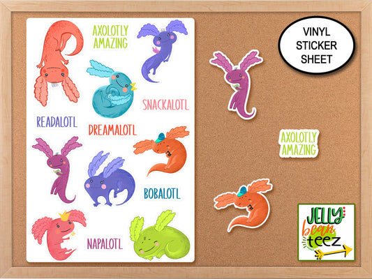 Axolotl Sticker Sheet, Mexican Salamander Journaling Sticker Book, Kawaii Sticker Sheet,, Planner Stickers, Axolotl Birthday Party Favors
