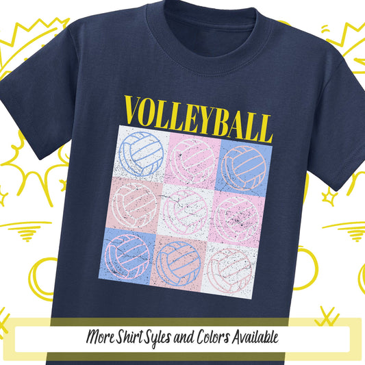 Volleyball Grid Graphic Sports Shirt, Volleyball Team Shirt, Grunge Style Game Day Shirts, School Retro Volleyball T Shirt, Volleyball Gifts