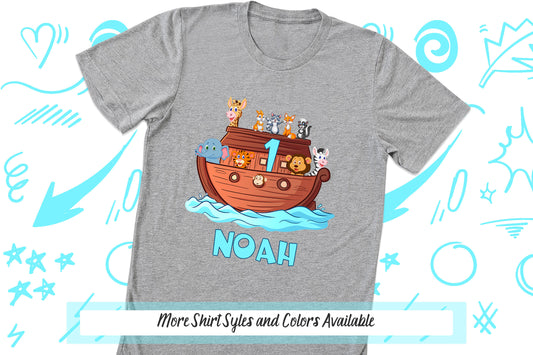 Noah's Ark Birthday Shirt, Personalized Shirt, Jungle Safari Animals, Cute Boy Clothes, Toddler Outfit, Christian Theme Party, Religious Kid