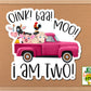 Oink Baa Moo I Am Two Farm Animals Pink Truck Sticker, Birthday Party Favor, Cow Pig Chicken Girls Birthday Gift, Barnyard Birthday Label