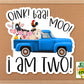 Oink Baa Moo I Am Two Farm Animals Blue Truck Sticker, Birthday Party Favor, Cow Pig Chicken Boys Birthday Gift, Barnyard Birthday Label