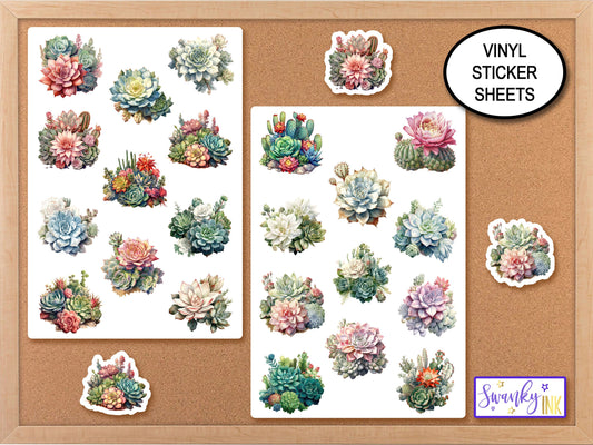 Blooming Cactus Plant Lover Sticker Sheets, Phone Sticker, Journal Stickers, Botanical House Plant Decals, Flower Stickers, Plant Mom Gifts