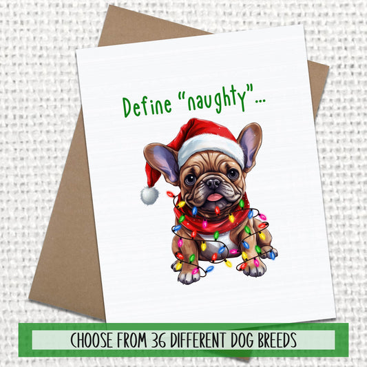 Define Naughty Dog Holiday Cards, Blank Christmas Greeting Xmas Cards, Gifts For Dog Lovers, Christmas Card Set, Funny Cards, Dog Mom Gift,