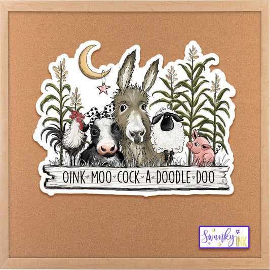 Oink Moo Cock A Doodle Doo Farm Animal Sticker, Cute Donkey Phone Sticker, Pig Journaling Stickers, Chicken Sticker, Farm Birthday Party