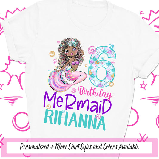 Mermaid Birthday Shirt, Little Black Girl Birthday Party Shirt, Personalized Shirt, Mermaid Theme Beach Party Outfit, Mermaid Tail Tshirt