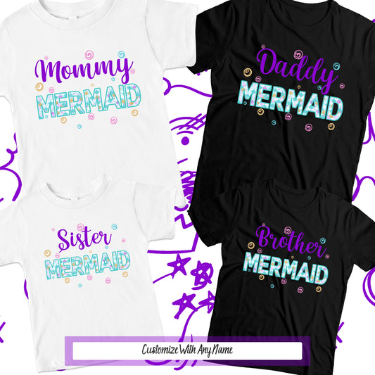 Matching Family Mermaid Birthday Shirts, Girls Birthday Party Shirt, Mommy and Me, Daddy and Me, Brother Sister of Mermaid Birthday Girl Tee