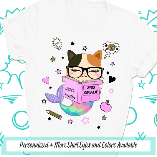 Meowmaid Back To School Mermaid Shirt, Girls Back To School Tshirt, Homeschool Shirt, Field Trip Shirt, School Girl Costume, Mermaid Cat Tee
