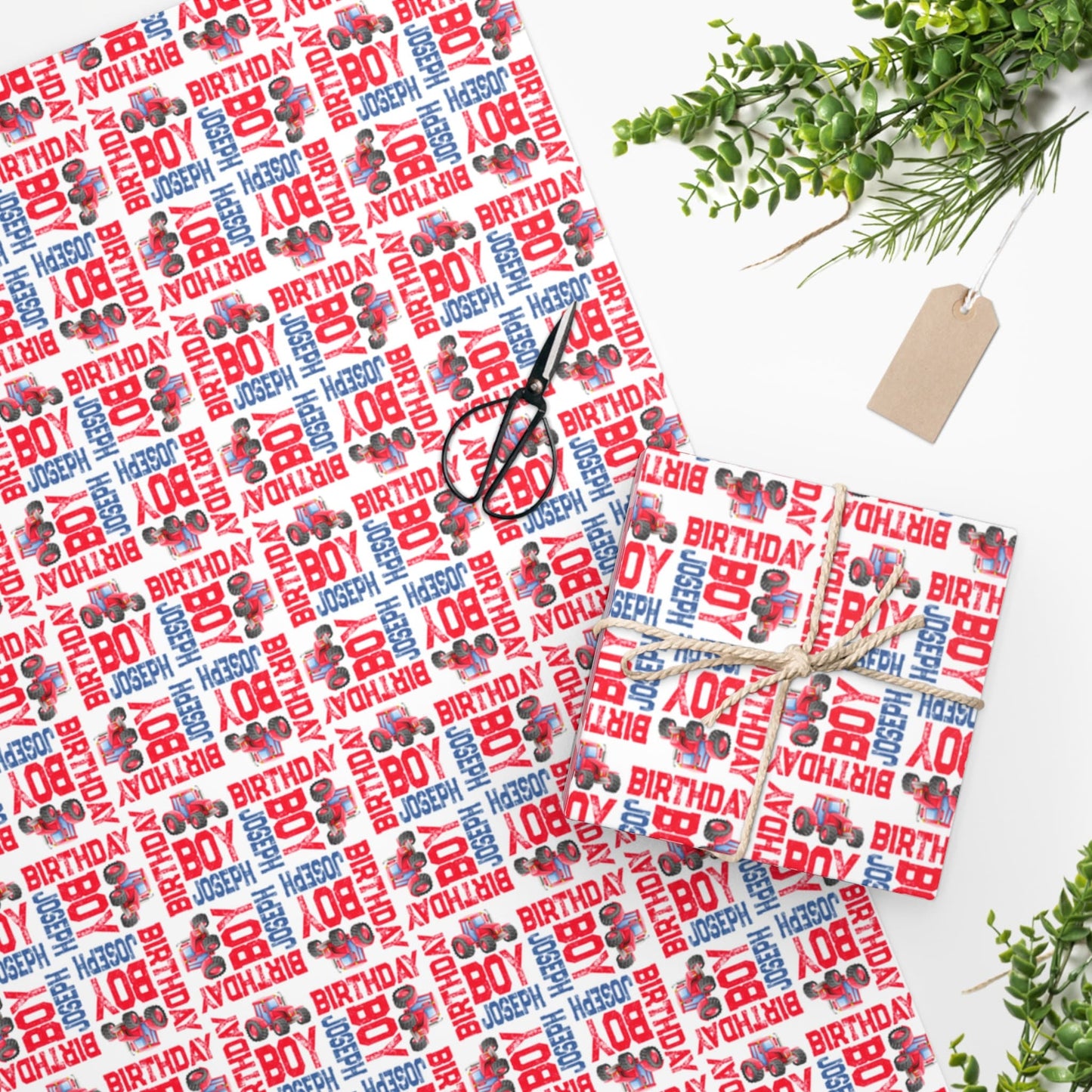 Red Tractor Birthday Boy Personalized Gift Wrapping Paper, Farm Party Gift Wrap Paper, Baby Shower Wrapping Paper Roll, Personalized Name