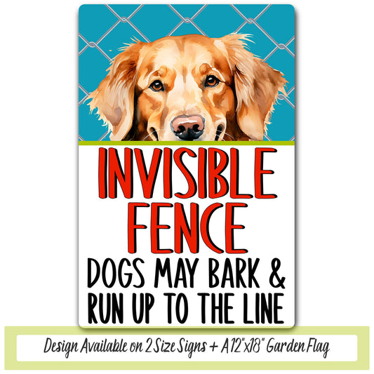 Golden Retriever Dog Yard Sign, Invisible Fence Warning Sign, Dog Owner Dog Mom Gift Porch Sign, Outdoor Dog Sign For A Home, Dog Fence Sign