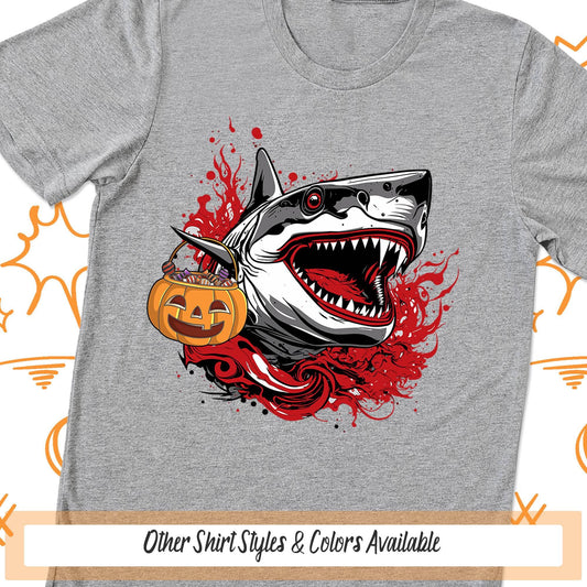 Scary Halloween Vampire Shark Tshirt, Boys Horror Shirt, Vampire Shirt, Candy Pumpkin Shirt, Halloween Gift for Shark Lover, Trick Or Treat
