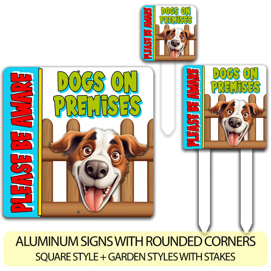 Dogs On Premises Entry Sign, Dog Metal Sign, Dog Owner Gift, Front Door Sign, Beware Of Dog Sign, Fenced Yard Outdoor Sign, Fence Gate Sign