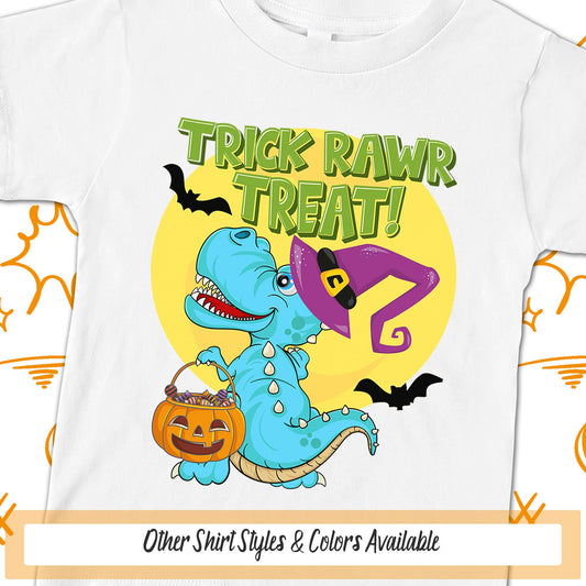 Dinosaur Halloween Tshirt, Dinosaur Tee, Happy Halloween Kids Shirt, Trick Rawr Treat Halloween Witch, Fall Pumpkin Spooky Season Shirt