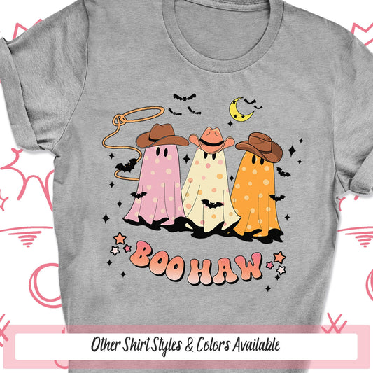 Cowboy Halloween Tshirt, Cowgirl Ghost Western Halloween Boo Haw Shirt, Retro Halloween Ghost Goblincore Shirt, Spooky Shirt, Country Shirt