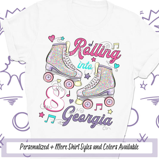Retro Vibes Roller Skate Birthday Party Shirt, Personalized Roller Rink Skating Party Birthday Girl Tshirt Gift, Roller Skating Rink Outfit