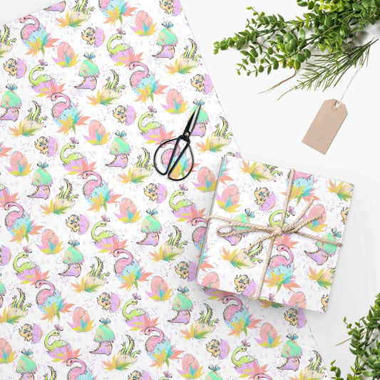Girl Dinosaur Pattern Gift Wrap Paper, Girl Dinosaur Print, Dinosaur Art, Gift Wrapping Paper, Dinosaur Gifts, Baby Girl Gifts, Baby Shower