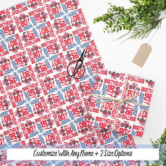 Red Tractor Birthday Boy Personalized Gift Wrapping Paper, Farm Party Gift Wrap Paper, Baby Shower Wrapping Paper Roll, Personalized Name