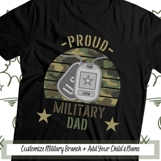Personalized Proud Military Dad Shirt, Camouflage Military Gifts For Dad, USA American Soldier, Dog Tags, Patriotic Shirt, Proud Dad Shirt