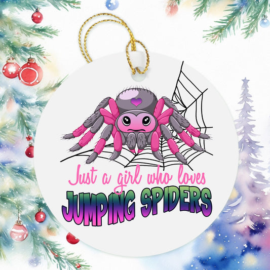 Just A Girl Who Loves Jumping Spiders Christmas Ornament, Besties Ornament Wine Gift Bag Tag, Christmas Gift Tag, Holiday Present, Bug Lover