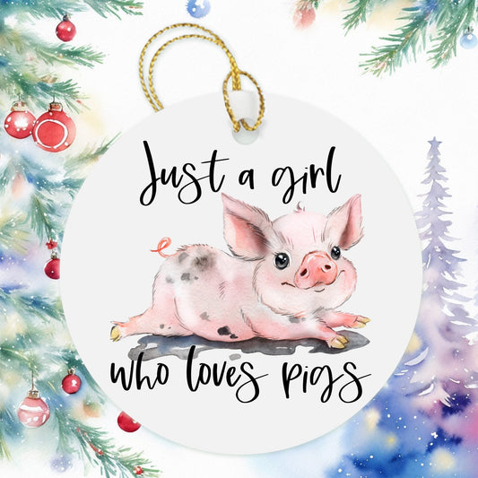 Just A Girl Who Loves Pigs Christmas Ornament, Besties Ornament Wine Gift Bag Tag, Christmas Gift, Holiday Present, Farmer Animal Lover