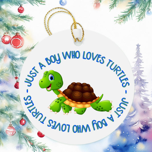 Just A Boy Who Loves Turtles Boy Christmas Ornament, Turtle Kids Ornaments, Boy Christmas Gift, Holiday Present Gift Tag, Boys Ornament