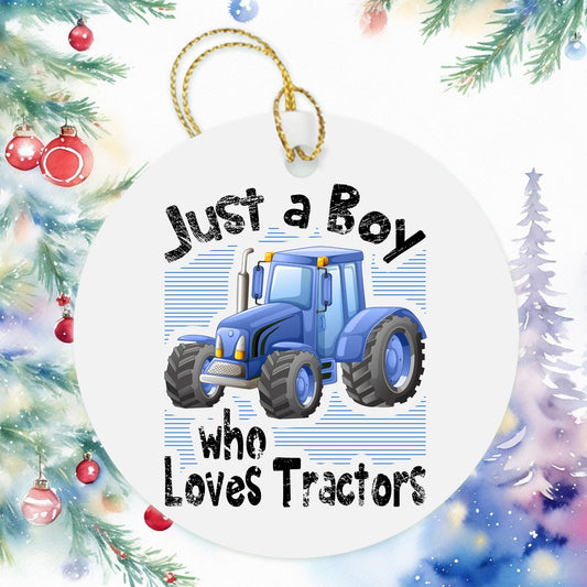 Just A Boy Who Loves Tractors Farm Boy Christmas Ornament, Kids Ornaments Boy Christmas Gift, Holiday Present Gift Tag, Farmer Boys Ornament