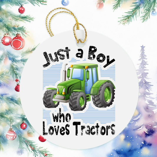 Just A Boy Who Loves Tractors Farm Boy Christmas Ornament, Kids Ornaments Boy Christmas Gift, Holiday Present Gift Tag, Farmer Boys Ornament