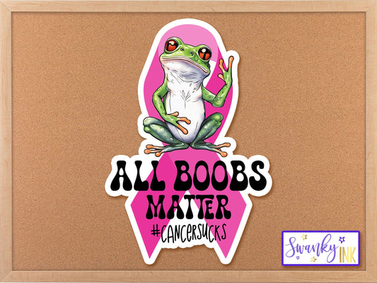 All Boobs Matter Peace Frog Breast Cancer Ribbon Sticker, Pink Sticker, Planner Stickers, Breast Cancer Gift, Feminism Sticker, Laptop Decal