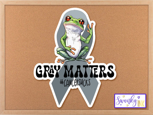 Gray Matters Peace Frog Brain Cancer Ribbon Sticker, Planner Sticker Cancer Gift, Laptop Sticker, Cancer Sucks Cancer Awareness Frog Sticker