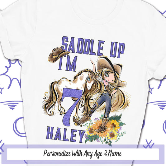 Cowgirl Birthday Party Shirt, Saddle Up Horse Shirt, Boots Bling Personalized Wild West Country Shirt, Cute Cow Girl Birthday Girl Gift