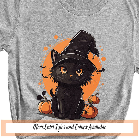 Witch Cat Halloween Tshirt, Black Cat Sweatshirt, Scary Halloween Cute Cat Shirt, Spooky Shirts, Bat Shirt, Halloween Cat Shirt, Cat Lover